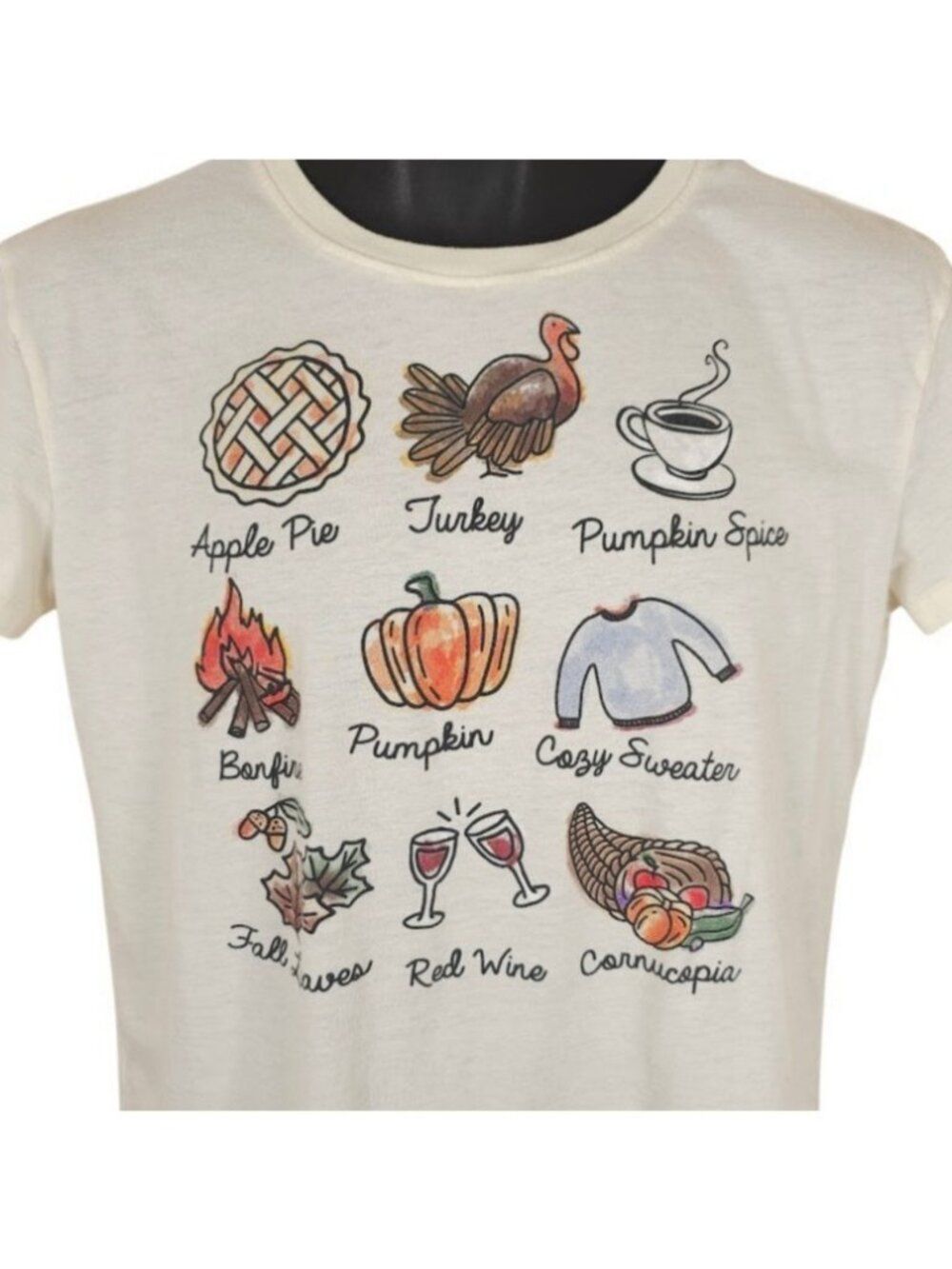 Fall Autumn T Shirt Womens Size Medium Cream Pumpkin Spice Turkey Red Wine